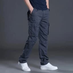 Men's Cotton Work Cargo Pants Tactical Military Hiking Outdoor Pants with 6 Pockets Elastic Waist