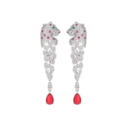 New Water Drop Earrings Micro-inlaid Zircon Leopard Head Earrings Long Tassel Three-dimensional Spotted Leopard Earrings
