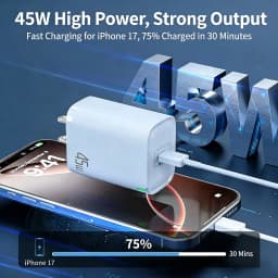 EU PD 45W Fast Charger For iPhone 17 16 15 11 12 13 14 Pro Max iPad Air Fast Charging Cable USB C Type C Data Line Phone Charger