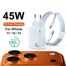EU PD 45W Fast Charger For iPhone 17 16 15 11 12 13 14 Pro Max iPad Air Fast Charging Cable USB C Type C Data Line Phone Charger