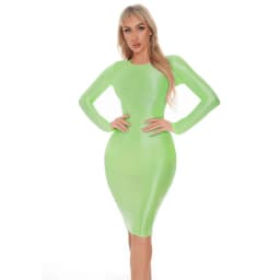 M XL Long Sleeve Golssy Shiny Midi Dress Tights Package Hip Minifalda Sexy Clubwear Vestido Bodycon Dresses Bodystocking Robe