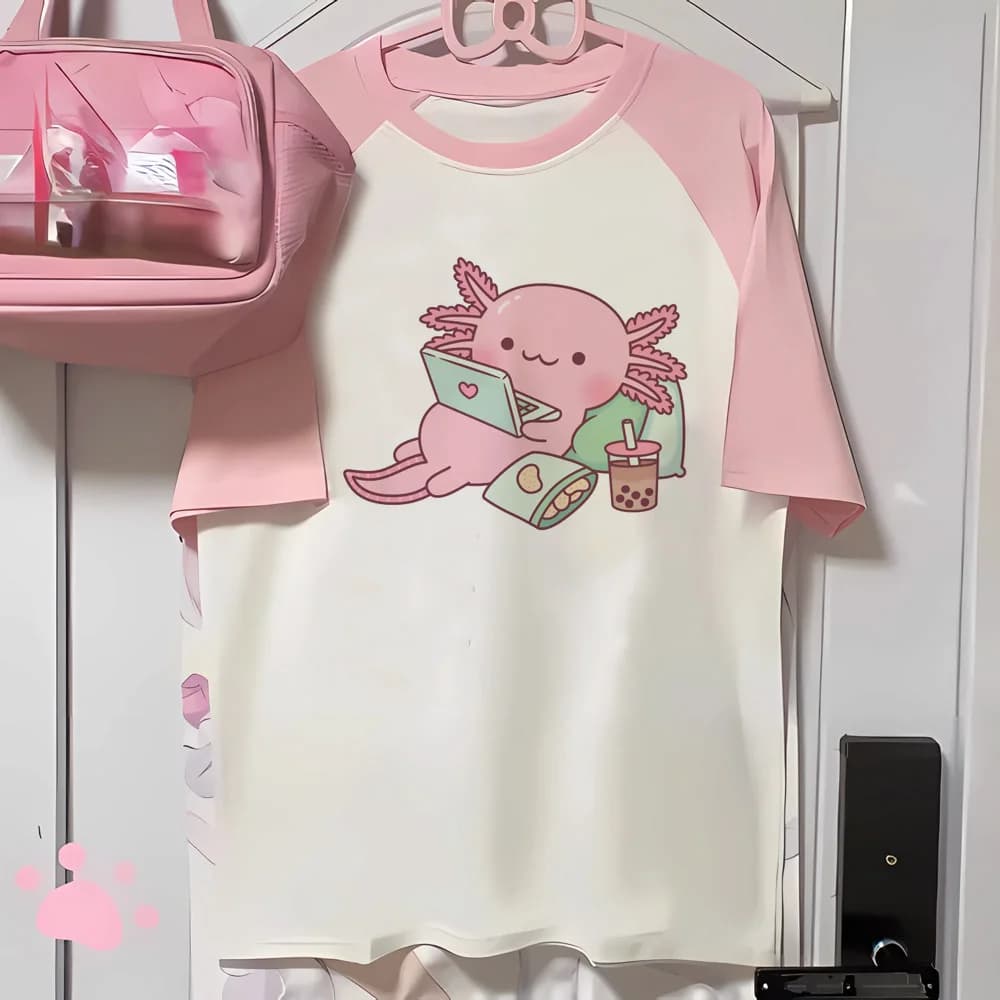 Cute Children Axolotl T-shirts Graphic Print T-Shirt Boy/Girl Summer Short Sleeved Kids Comfortable Tshirt Top Tee Kids