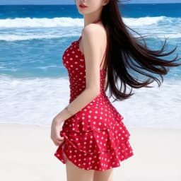 Sweet Red Polka Dot Halter One Piece Swimsuit Dress with Ruched Bodice Ruffle Hem Modest Swimwear for Beach Pool Vacation