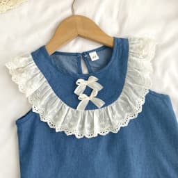Kids Clothes Girls Summer Fashion Cowboy Blue Lace Bow+Lace Wide Leg Pants Sets Children's Daily Casual Wear