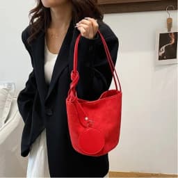 Fashion Solid Color Suede Bucket Bags Large Capacity Buckle Underarm Bag Shoulder Bag Women