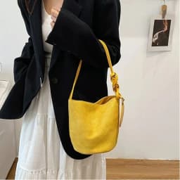 Fashion Solid Color Suede Bucket Bags Large Capacity Buckle Underarm Bag Shoulder Bag Women