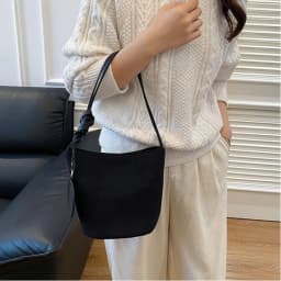 Fashion Solid Color Suede Bucket Bags Large Capacity Buckle Underarm Bag Shoulder Bag Women