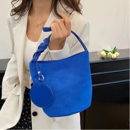 Fashion Solid Color Suede Bucket Bags Large Capacity Buckle Underarm Bag Shoulder Bag Women