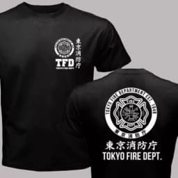 2026 Summer Men's Tokyo Fire Department Letter Printed Cotton Firefighter Round Neck Short Sleeve Large Outdoor Soft T-shirt