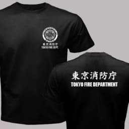 2026 Summer Men's Tokyo Fire Department Letter Printed Cotton Firefighter Round Neck Short Sleeve Large Outdoor Soft T-shirt