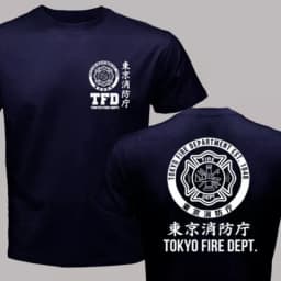2026 Summer Men's Tokyo Fire Department Letter Printed Cotton Firefighter Round Neck Short Sleeve Large Outdoor Soft T-shirt