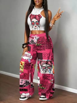 2026 Summer Y2K Pop Art Comic 3D Printed Fast Dry Pants for Women - Casual Drawstring Elastic Waist Fashion Trousers Streetwear