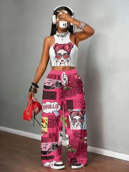2026 Summer Y2K Pop Art Comic 3D Printed Fast Dry Pants for Women - Casual Drawstring Elastic Waist Fashion Trousers Streetwear