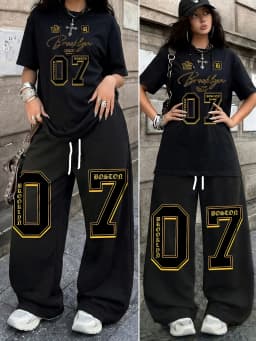 2026 Summer Kids Quick Dry Loose Pants Black Gold Number 07 & City Print Drawstring Elastic Waist Casual Streetwear Trousers