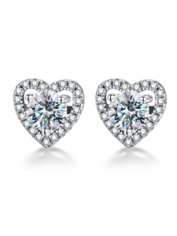 Real 0.5CT D Color Moissanite Diamond Heart Halo Stud Earrings for Women 925 Sterling Silver Luxury Fine Jewelry