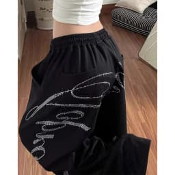2026 Summer Women Black Gothic Baggy Y2k Letter Pants Aesthetic 2000s Vintage Oversize Hip-pop Sweatpants Wide Leg Trouser