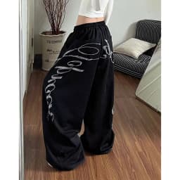 2026 Summer Women Black Gothic Baggy Y2k Letter Pants Aesthetic 2000s Vintage Oversize Hip-pop Sweatpants Wide Leg Trouser