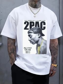 Men's 2Pac T-shirt All Eyez On Me Pattern T-shirt Printed Casual Round Neck Short Sleeve Street Top