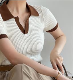 Short Sleeve Polo Neck Knitted Tops Women Lightweight Knitted Sweater Polo Shirts Elegant Office Lady Casual Chic Outfit
