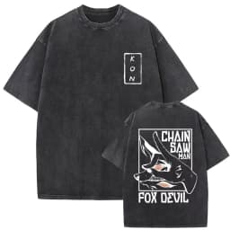2026 Anime Chainsaw Man Vintage Washed T-shirt Hayakawa Aki Summon Kon Fox Devil Graphic T Shirt Men Women Casual Fashion Tshirt