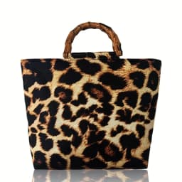 Vintage Leopard Print Women's Handbag, High-Quality Imitation Bamboo Handle Design, Portable Large-Capacity Women's Shoulder Bag
