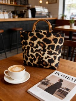 Vintage Leopard Print Women's Handbag, High-Quality Imitation Bamboo Handle Design, Portable Large-Capacity Women's Shoulder Bag