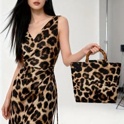 Vintage Leopard Print Women's Handbag, High-Quality Imitation Bamboo Handle Design, Portable Large-Capacity Women's Shoulder Bag