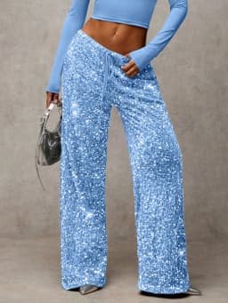 Euro-American style sequined fashion drawstring slimming new pants elastic straight-leg trousers women's clothing