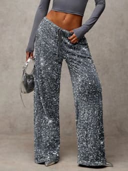 Euro-American style sequined fashion drawstring slimming new pants elastic straight-leg trousers women's clothing