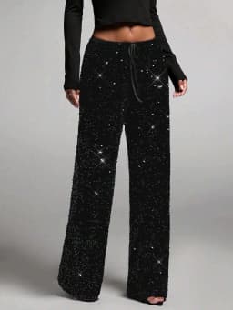 Euro-American style sequined fashion drawstring slimming new pants elastic straight-leg trousers women's clothing