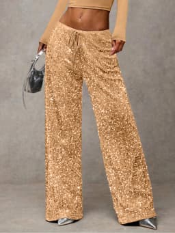Euro-American style sequined fashion drawstring slimming new pants elastic straight-leg trousers women's clothing