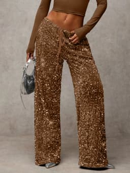 Euro-American style sequined fashion drawstring slimming new pants elastic straight-leg trousers women's clothing