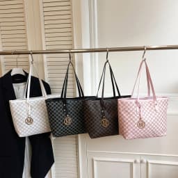 Fashion M Letter Print Tote Bag PU Letter Pendant Large Capacity Shoulder Bag Water Resistant handbag for Commuting shopping