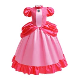 New 2026 Movie Inspired Lolita Princess Dress Super Plumber Bros's Friend Peach Costume Girls Pink Lace Frock Role Play Apparel