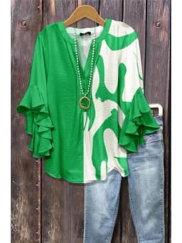 Women's Chic Floral Print Ruffle Sleeve Shirt Loose Casual Comfortable Blouse Female Streetwear Vacation Tops