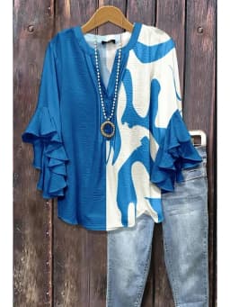 Women's Chic Floral Print Ruffle Sleeve Shirt Loose Casual Comfortable Blouse Female Streetwear Vacation Tops