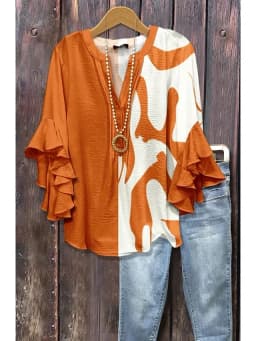 Women's Chic Floral Print Ruffle Sleeve Shirt Loose Casual Comfortable Blouse Female Streetwear Vacation Tops