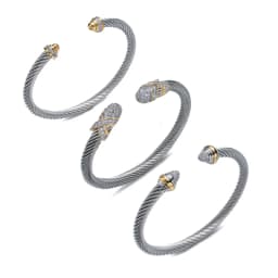 Unique X Design Wire Rope Bracelet Stainless Steel Bangle for Women Gold Plated Jewelry Gift Cubic Zirconia Cuff Bracelet