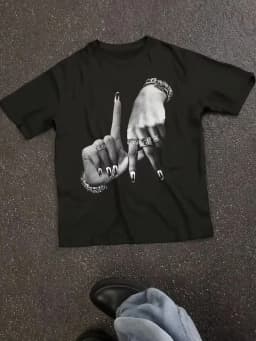 Y2K Los Angeles Print Unisex T-Shirt Short Sleeve Casual Top with Hand Gesture & Lettering,Relaxed Fit Round Neck Themed Outfits