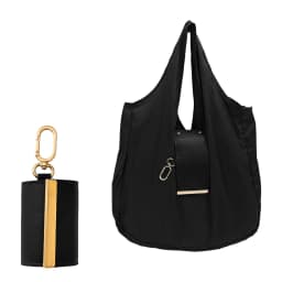 Foldable Tote Bag Women Large Capacity Shoulder Bag Portable Keychain Design Shopping Bag PU Fabric Lightweight Travel Grocery