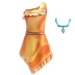 Kids Pocahontas Princess Costume Girls Native American Fancy Dress with Necklace Halloween Carnival Party Cosplay Outfit