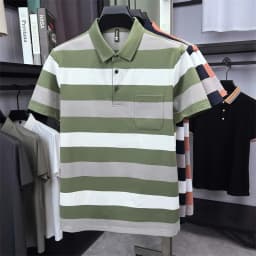 High quality pocket men's short sleeve polo shirt fashion striped color blocked luxury summer new item casual breathable T-shirt
