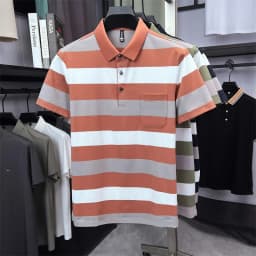 High quality pocket men's short sleeve polo shirt fashion striped color blocked luxury summer new item casual breathable T-shirt