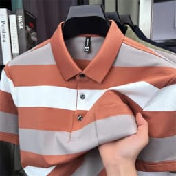 High quality pocket men's short sleeve polo shirt fashion striped color blocked luxury summer new item casual breathable T-shirt