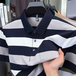 High quality pocket men's short sleeve polo shirt fashion striped color blocked luxury summer new item casual breathable T-shirt