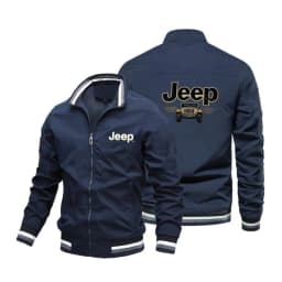 Men's Fashion Jeep Style Bomber Jacket Casual Striped Trim Zipper Up Windbreaker Streetwear Hip Hop Loose Fit Coat for Male