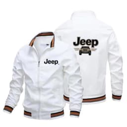 Men's Fashion Jeep Style Bomber Jacket Casual Striped Trim Zipper Up Windbreaker Streetwear Hip Hop Loose Fit Coat for Male