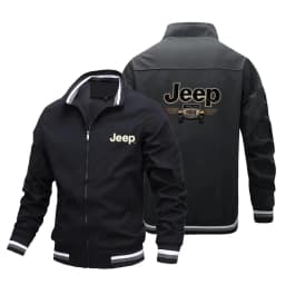 Men's Fashion Jeep Style Bomber Jacket Casual Striped Trim Zipper Up Windbreaker Streetwear Hip Hop Loose Fit Coat for Male