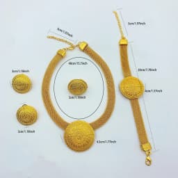 Round Pendant Dubai 24K Gold Plated Jewelry Set for Women Necklace Earrings Bracelet Ring African Bridal Wedding Party Gifts