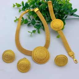 Round Pendant Dubai 24K Gold Plated Jewelry Set for Women Necklace Earrings Bracelet Ring African Bridal Wedding Party Gifts